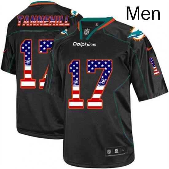 Mens Nike Miami Dolphins 17 Ryan Tannehill Elite Black USA Flag Fashion NFL Jersey